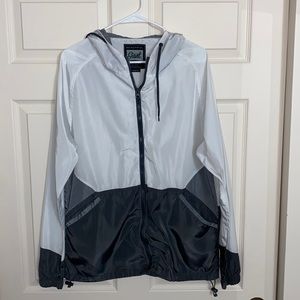 White and Gray Zip Up Windbreaker, Large